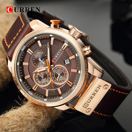 Curren men's brown leather watch